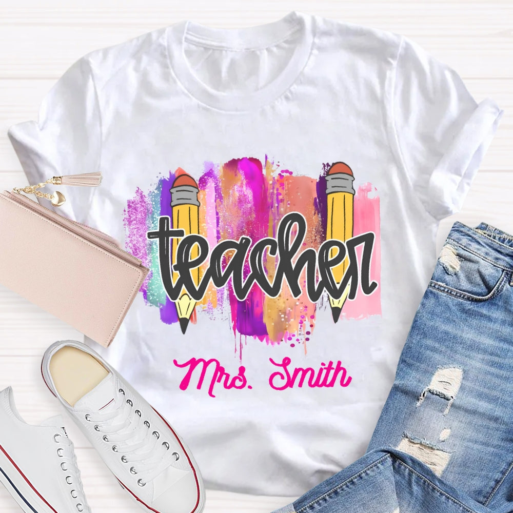 Personalized Name Color Brush Tie Dye Teacher T-shirt