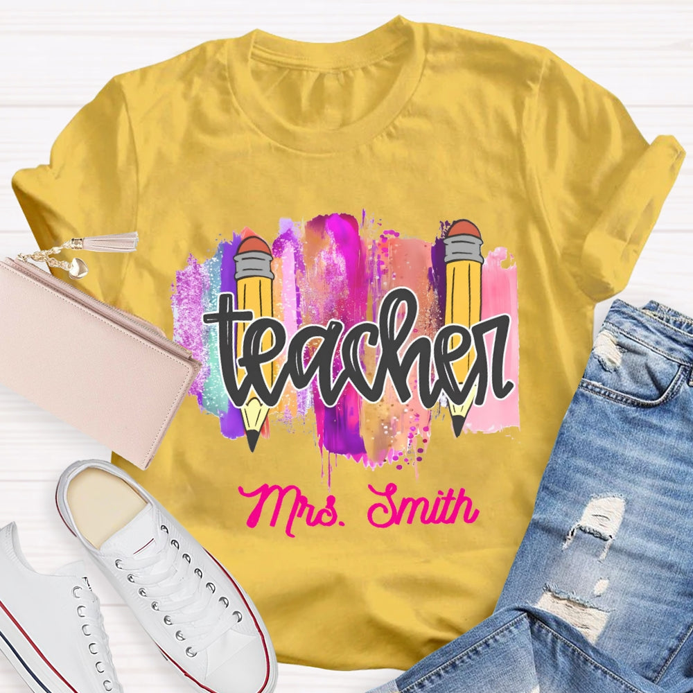 Personalized Name Color Brush Tie Dye Teacher T-shirt