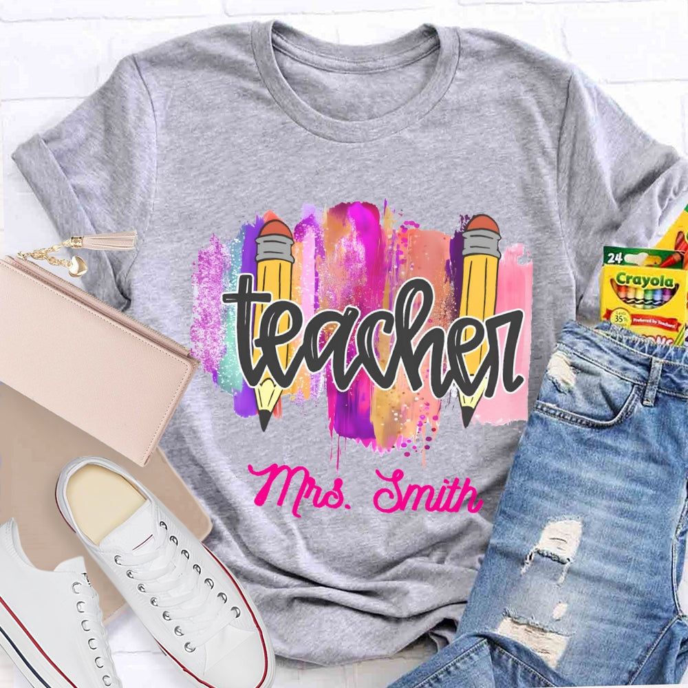 Personalized Name Color Brush Tie Dye Teacher T-shirt
