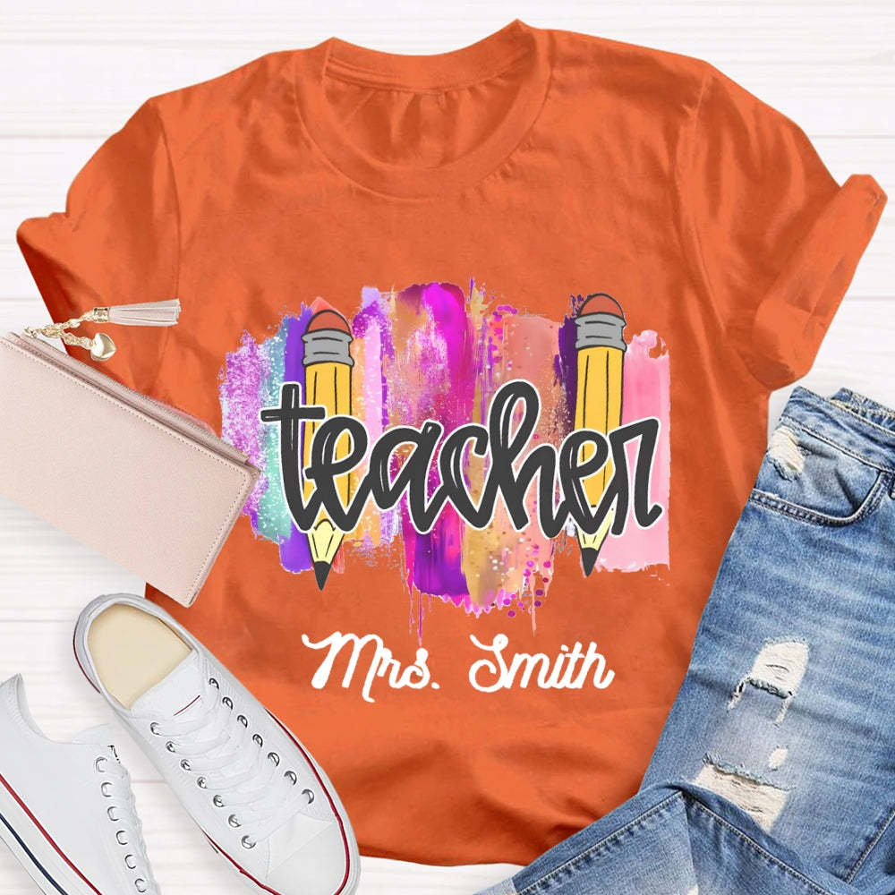 Personalized Name Color Brush Tie Dye Teacher T-shirt