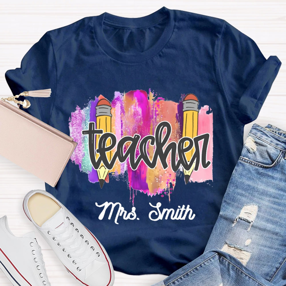 Personalized Name Color Brush Tie Dye Teacher T-shirt