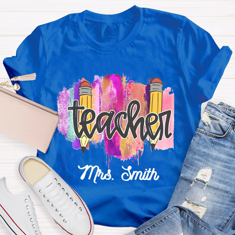 Personalized Name Color Brush Tie Dye Teacher T-shirt
