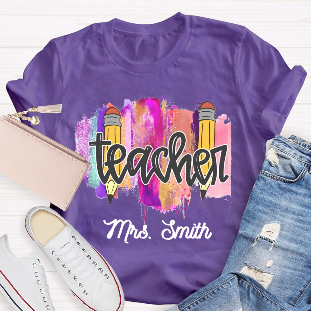 Personalized Name Color Brush Tie Dye Teacher T-shirt