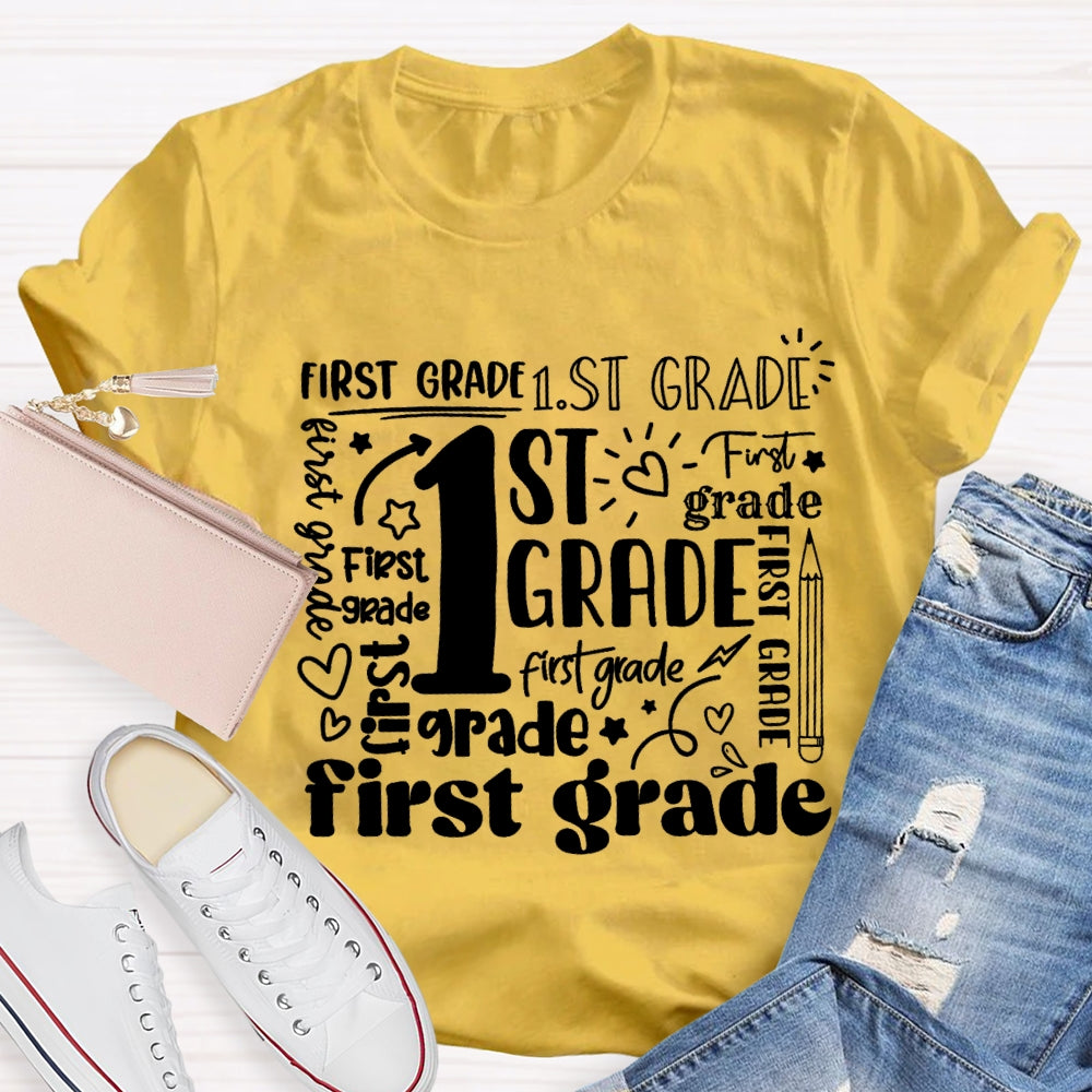Personalized Grade First Grade Sun Pattern Teacher T-shirt