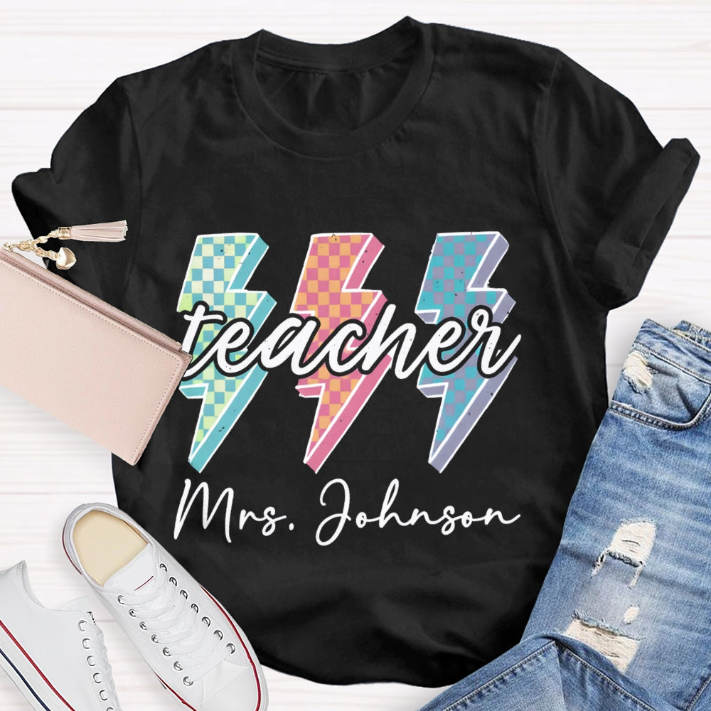 Personalized Teacher Name Colorful Checkerboard T-shirt