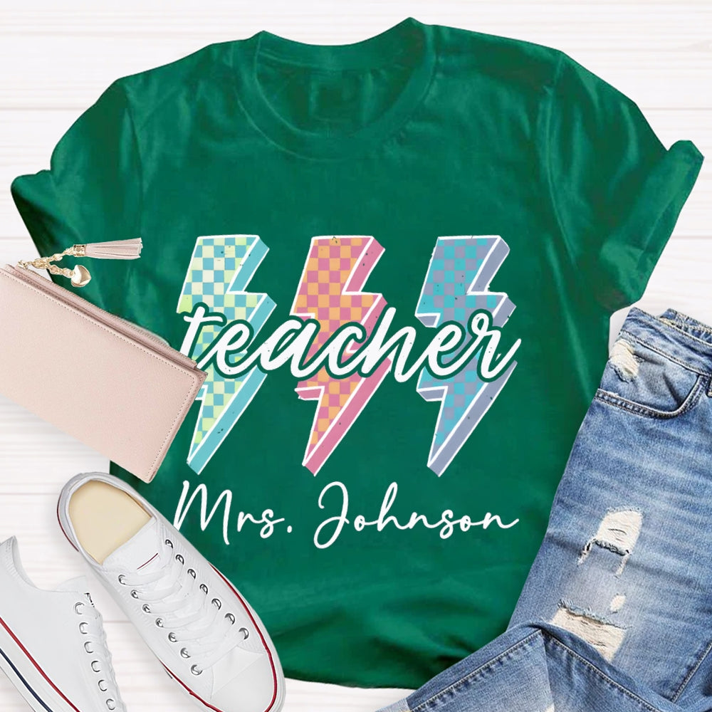 Personalized Teacher Name Colorful Checkerboard T-shirt