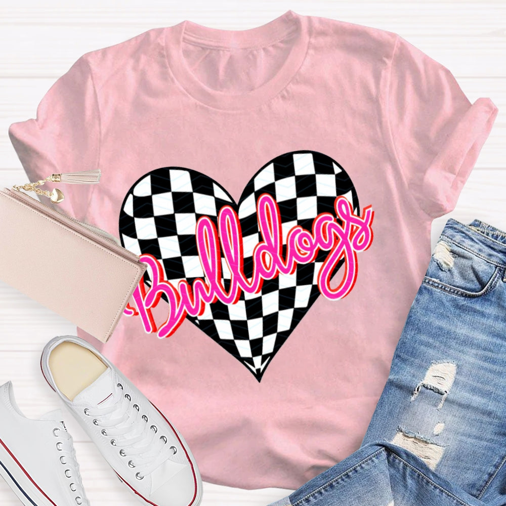Personalized School Mascot Bulldogs Pink Heart T-shirt