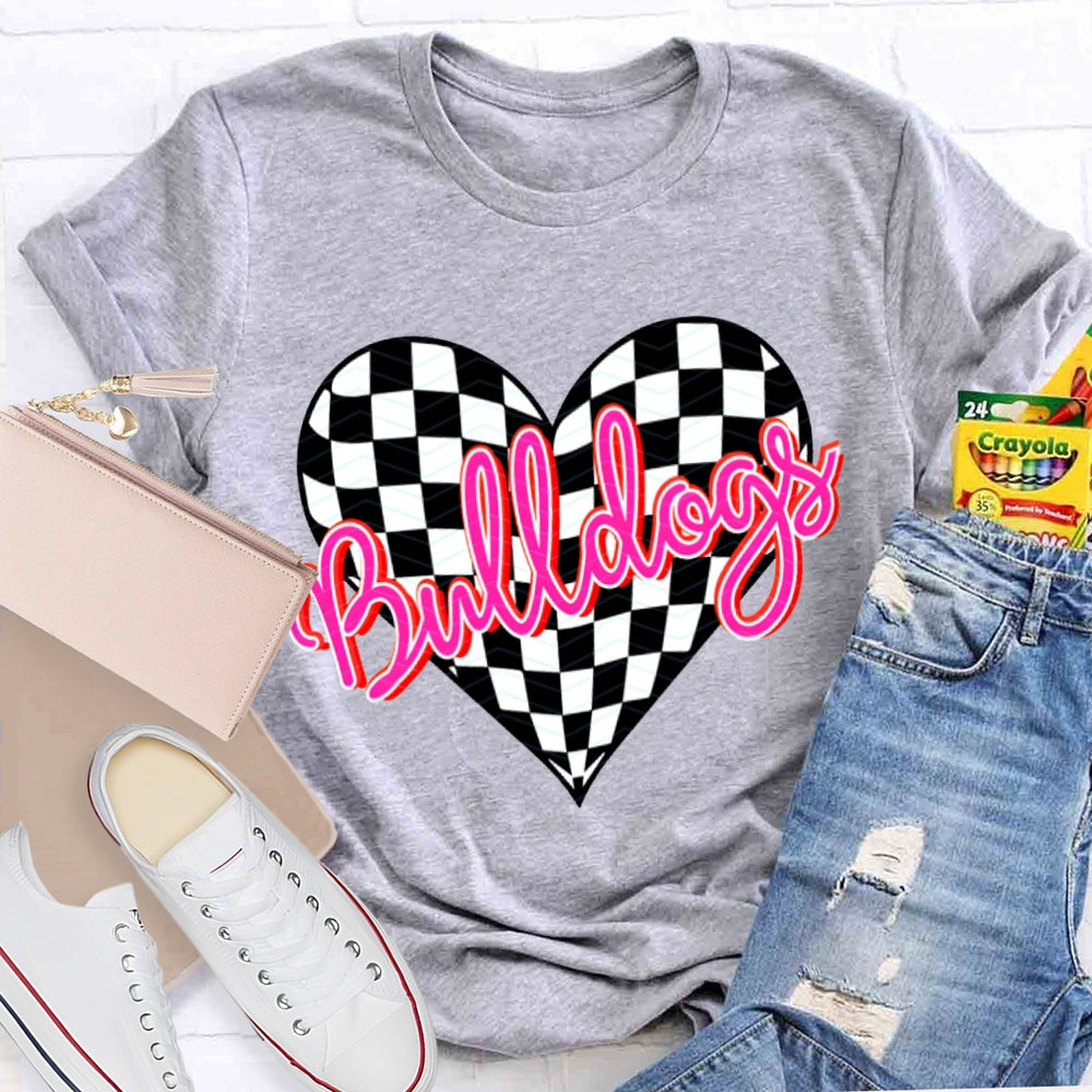 Personalized School Mascot Bulldogs Pink Heart T-shirt