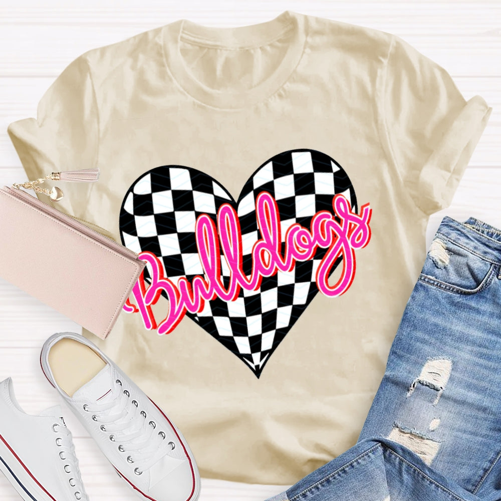 Personalized School Mascot Bulldogs Pink Heart T-shirt