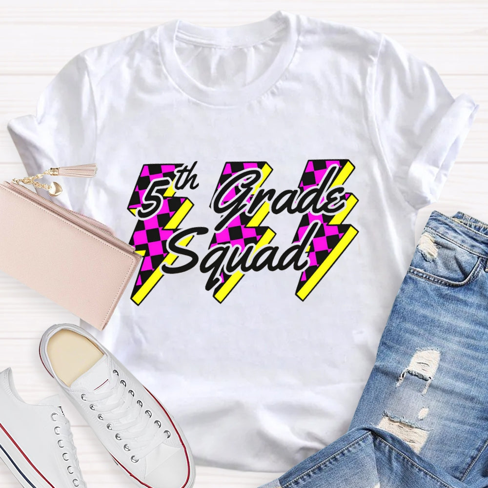 Personalized Grade Squad Fifth Grade Lightning Print T-shirt