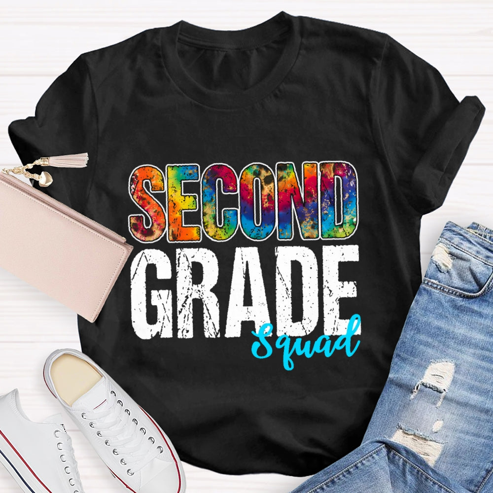 Personalized Grade Second Grade Squad Colorful Tie-Dye Teacher T-shirt