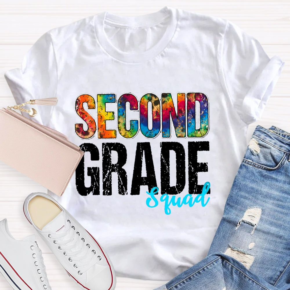 Personalized Grade Second Grade Squad Colorful Tie-Dye Teacher T-shirt