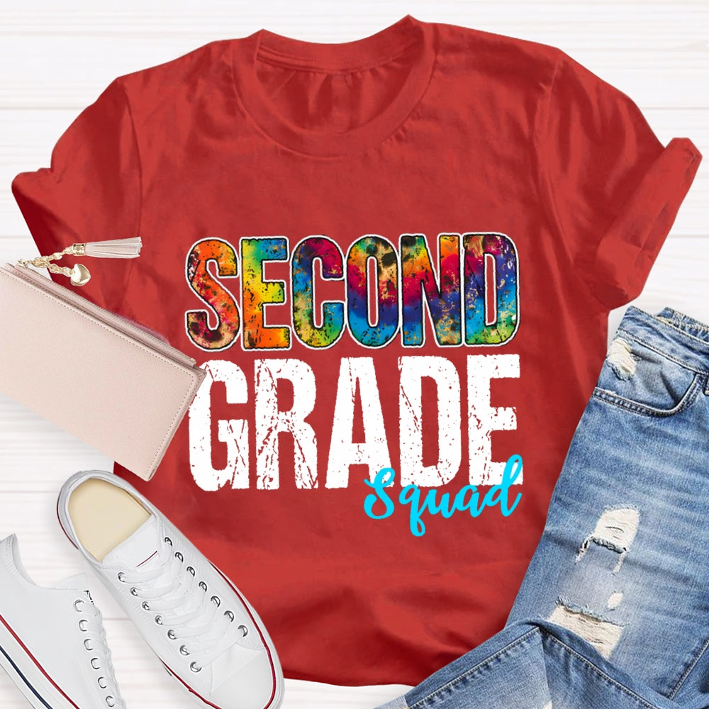 Personalized Grade Second Grade Squad Colorful Tie-Dye Teacher T-shirt