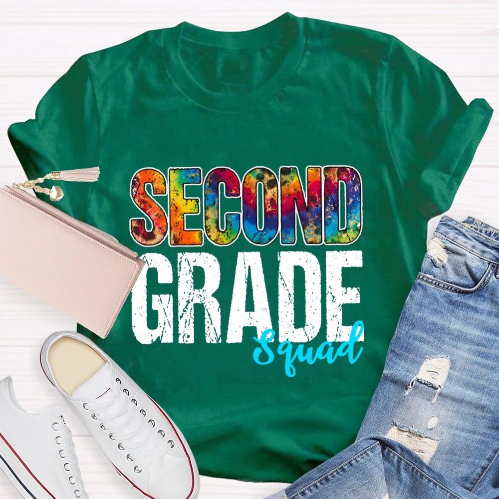 Personalized Grade Second Grade Squad Colorful Tie-Dye Teacher T-shirt