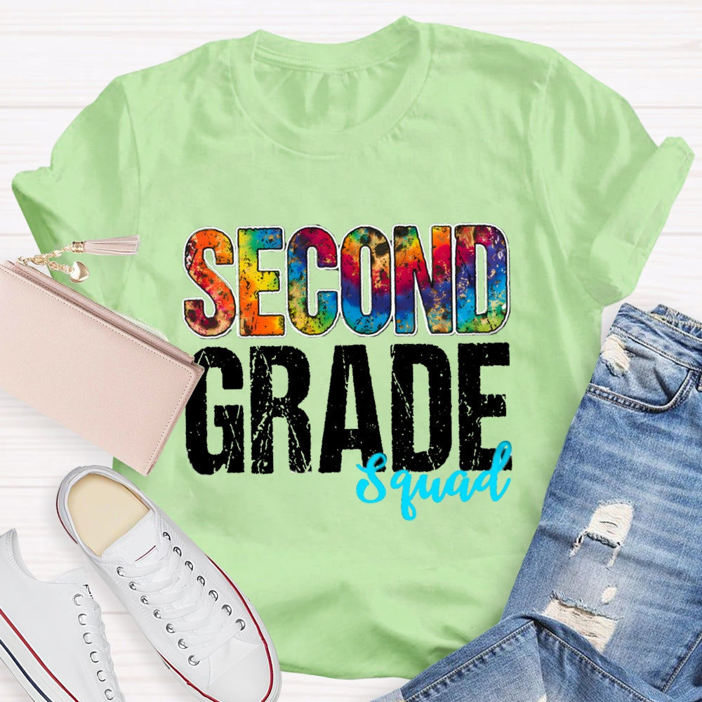 Personalized Grade Second Grade Squad Colorful Tie-Dye Teacher T-shirt