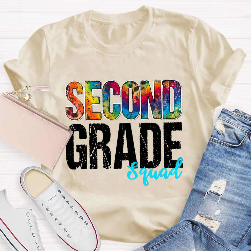 Personalized Grade Second Grade Squad Colorful Tie-Dye Teacher T-shirt