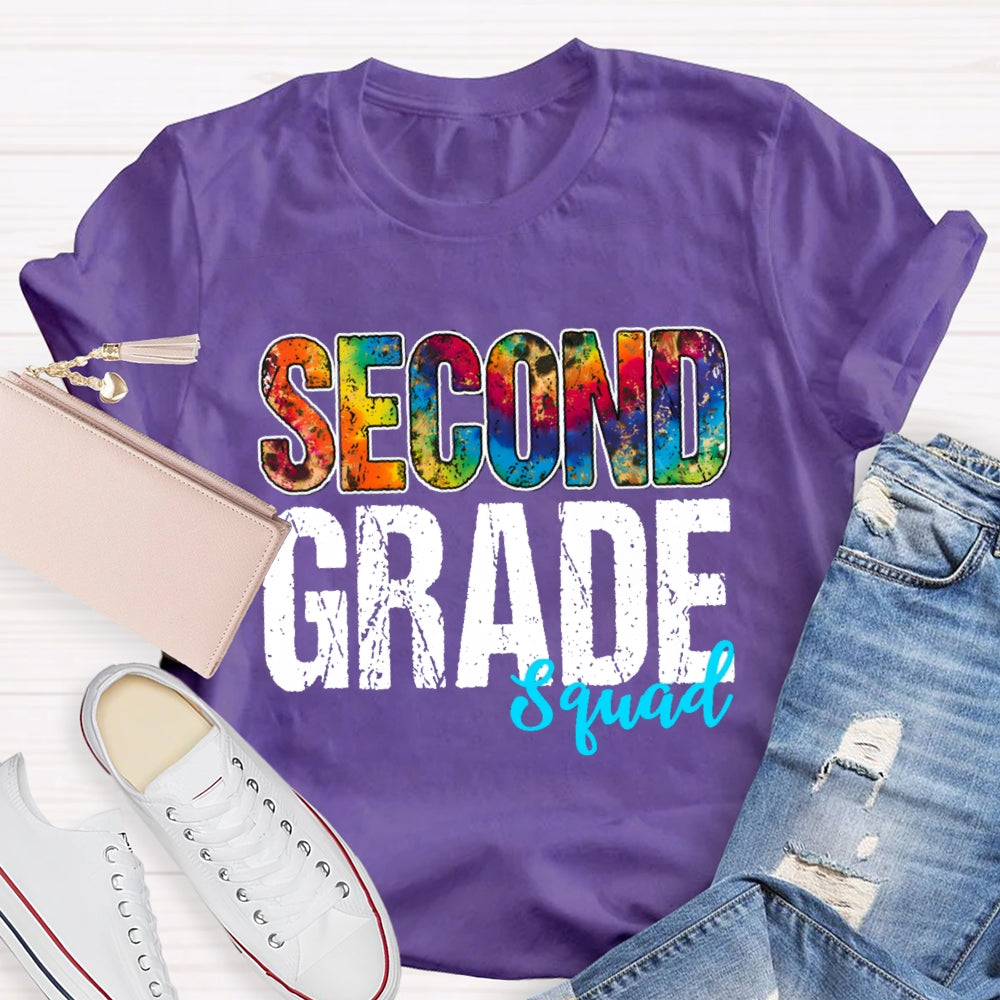 Personalized Grade Second Grade Squad Colorful Tie-Dye Teacher T-shirt