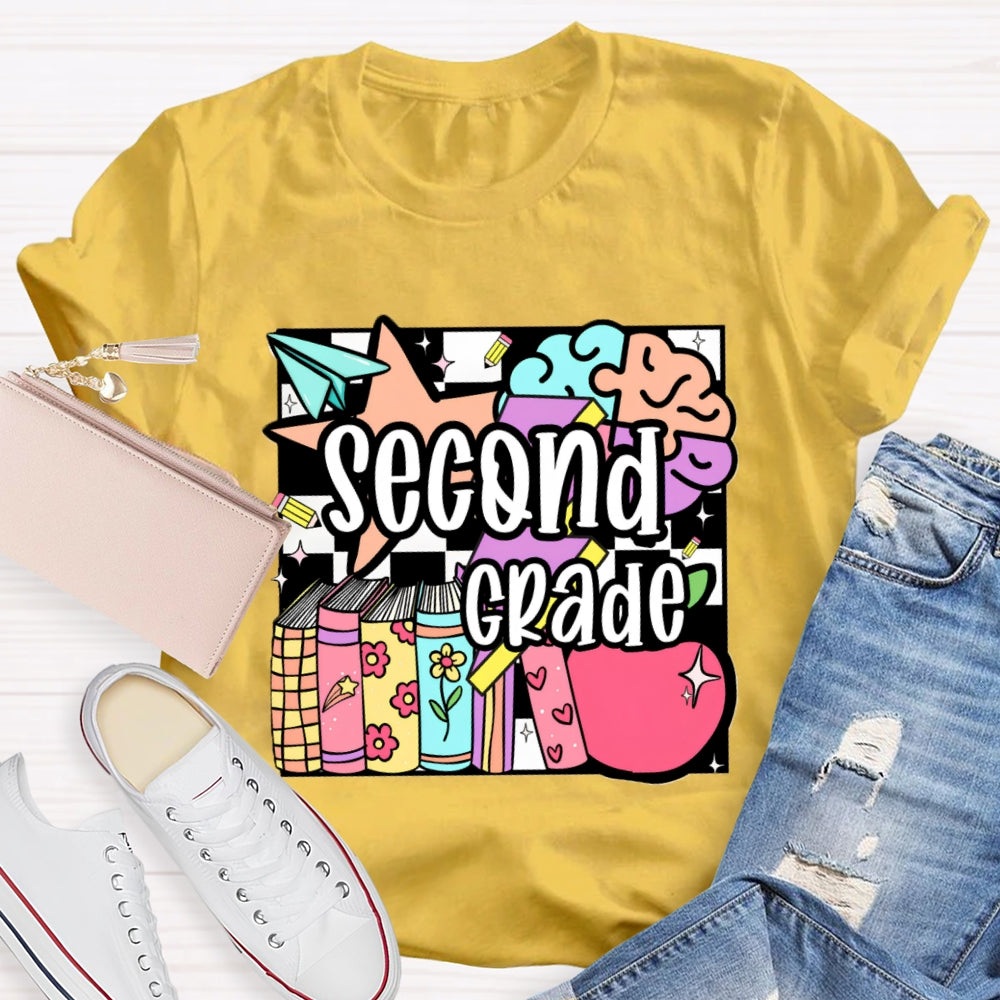 Personalized Grade Second Grade Colored Crayons Teacher T-shirt