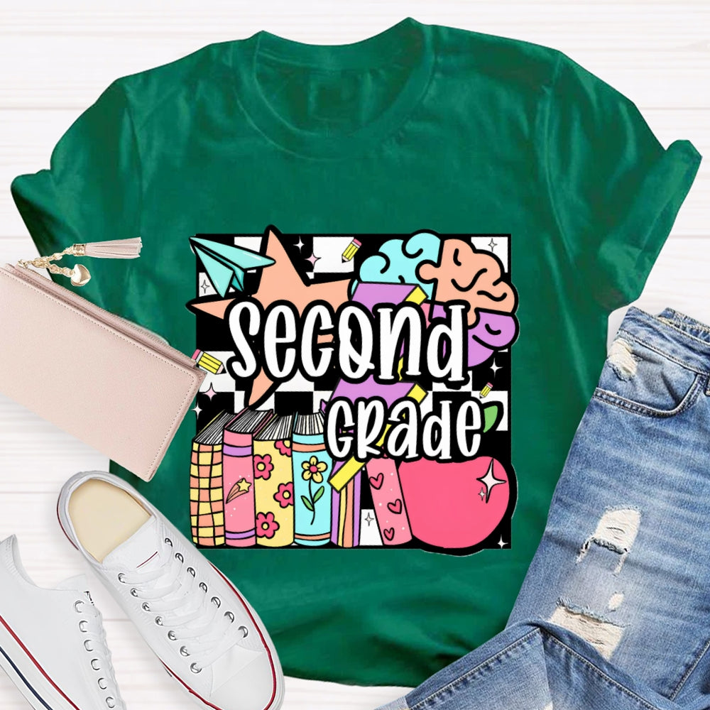 Personalized Grade Second Grade Colored Crayons Teacher T-shirt