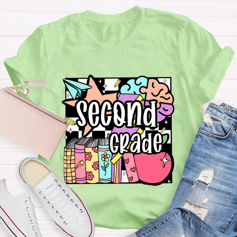 Personalized Grade Second Grade Colored Crayons Teacher T-shirt