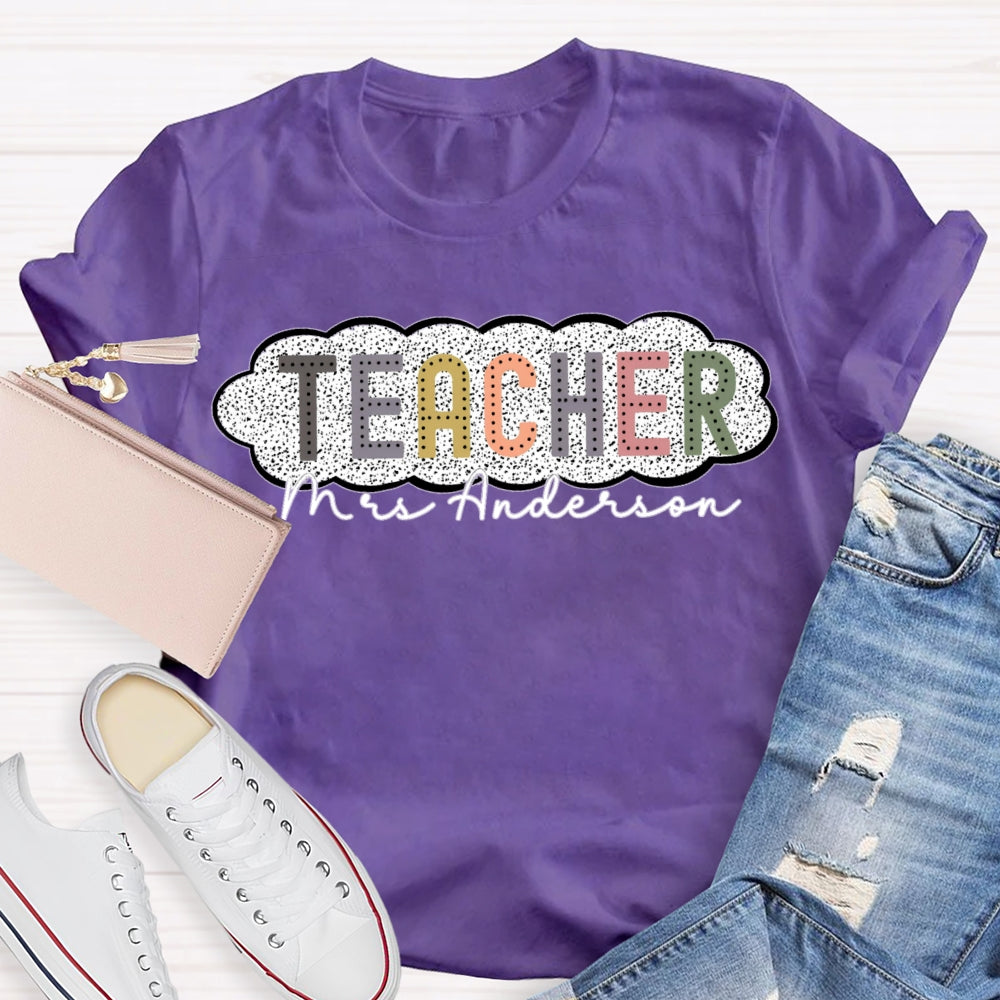 Personalized Name Spotted Print Teacher T-shirt