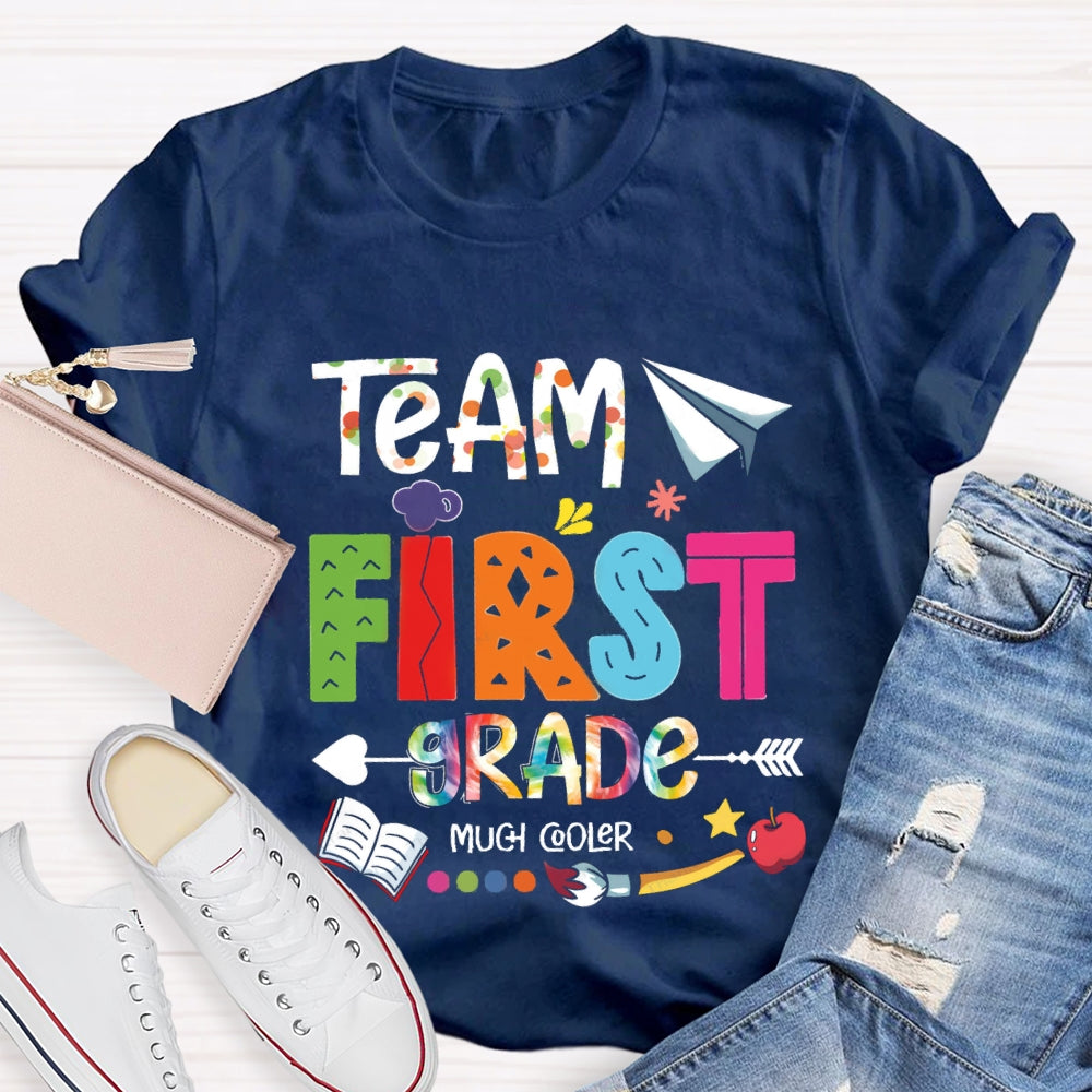 Personalized Grade Team First Grade Much Cooler Paper Airplane Brush T-shirt