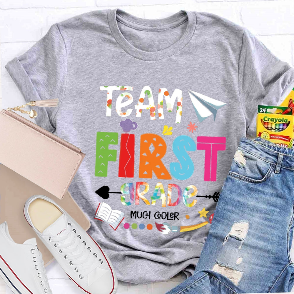 Personalized Grade Team First Grade Much Cooler Paper Airplane Brush T-shirt