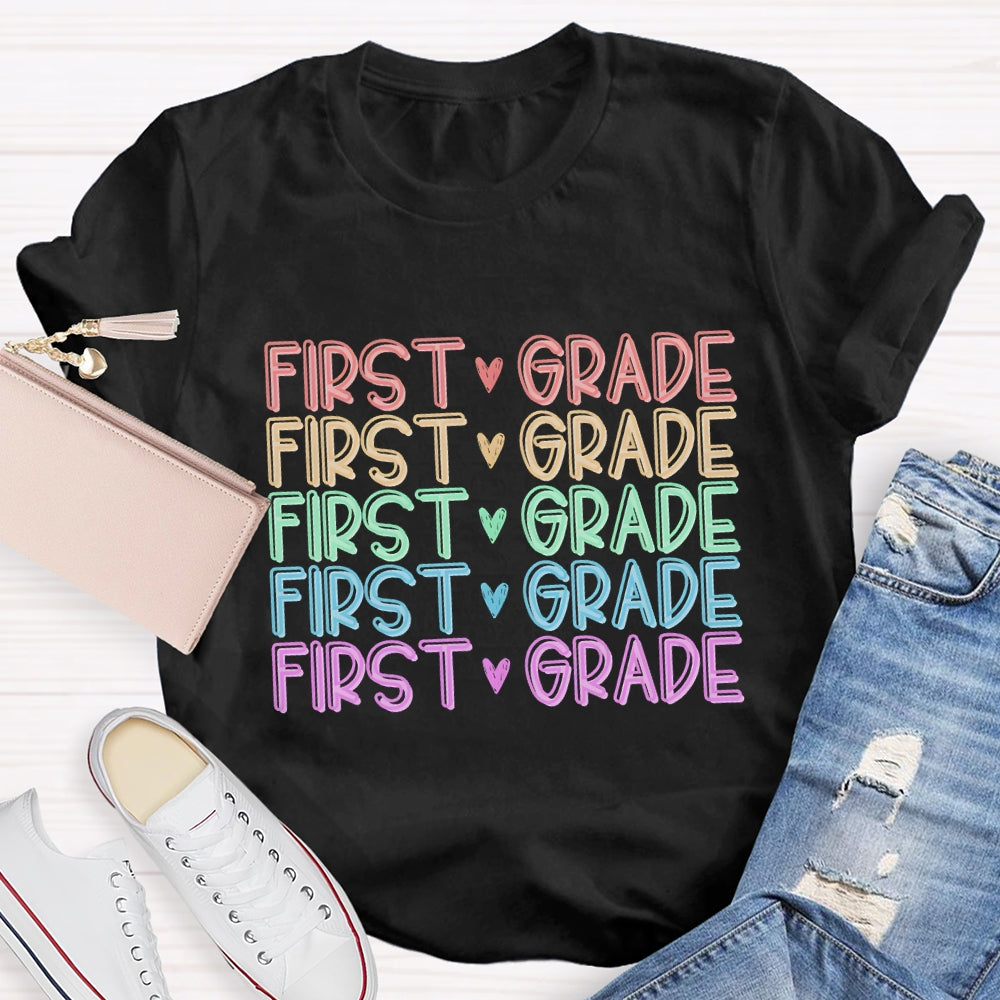 Personalized Grade Colorful Heart Letter T-Shirt