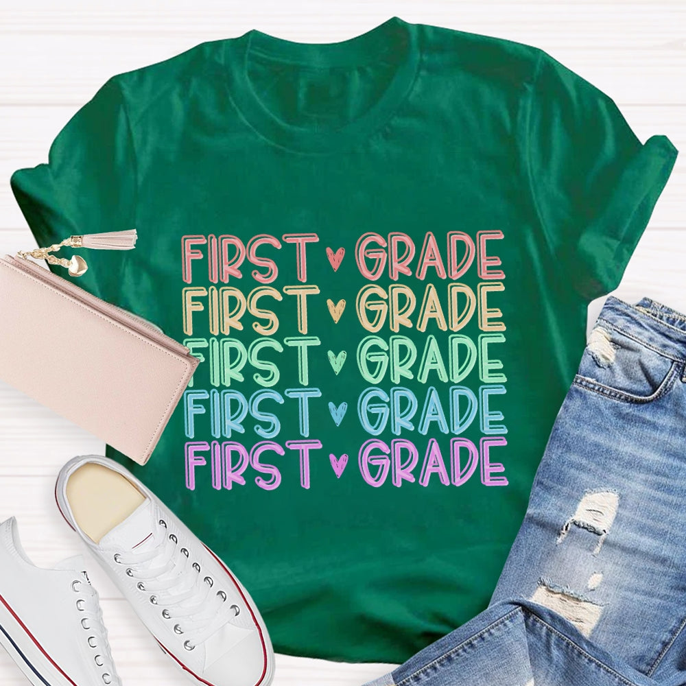 Personalized Grade Colorful Heart Letter T-Shirt