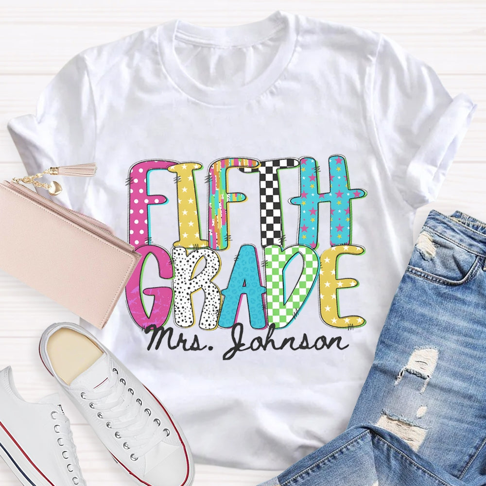 Personalized Grade And Name Pink Blue Star T-shirt