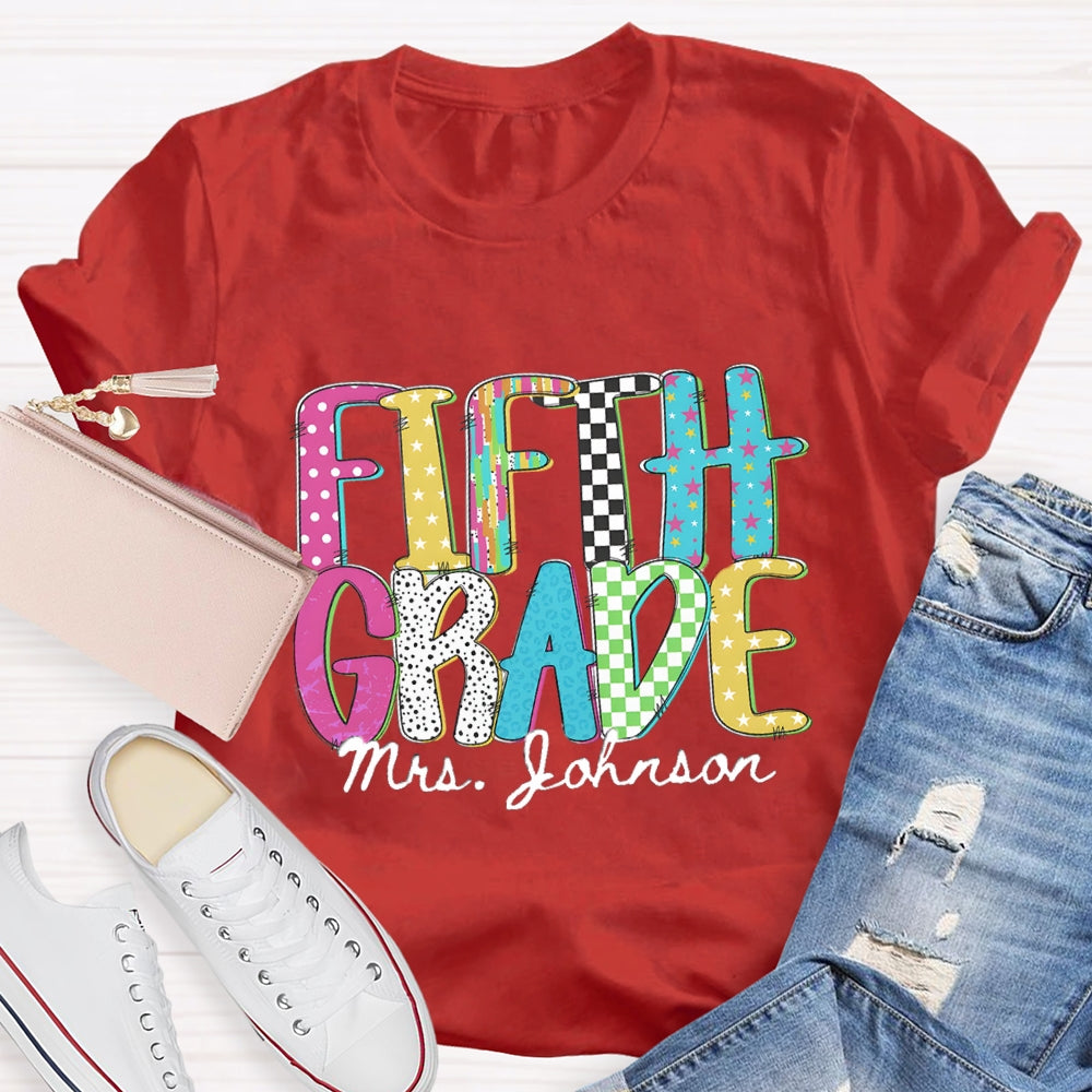 Personalized Grade And Name Pink Blue Star T-shirt
