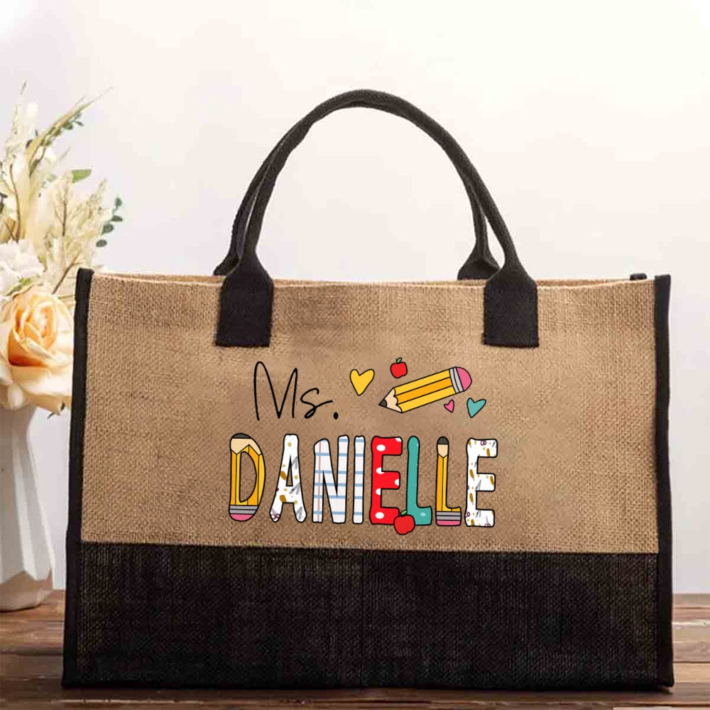 Personalized Name Back To School Cotton Tote Bag