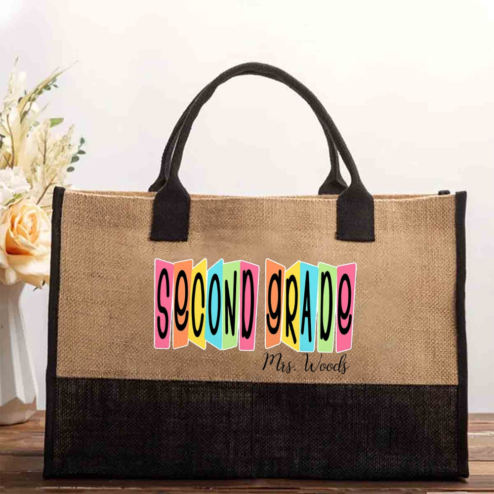 Personalized Grade And Name Color Block Cotton Tote Bag