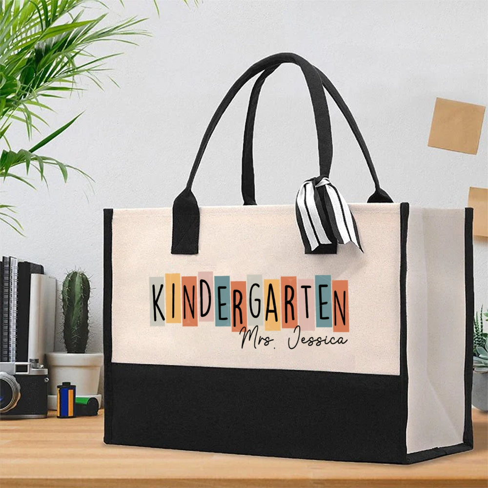 Personalized Grade And Name Color Block Cotton Tote Bag