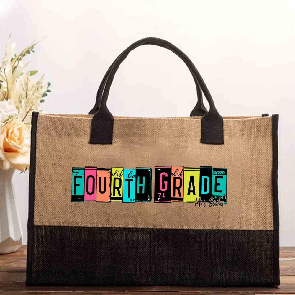 Personalized Grade And Name Color Block Back To School Cotton Tote Bag