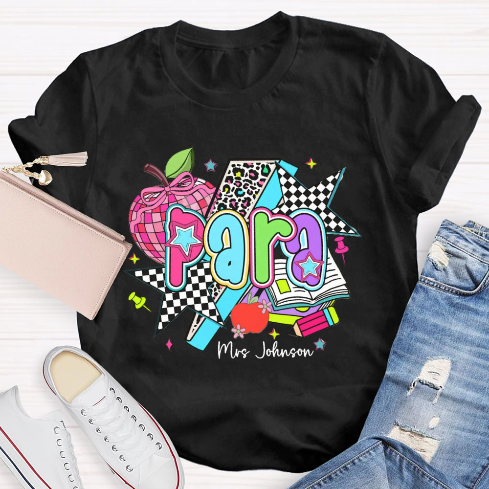 Personalized Para Teacher Name Leopard Pink Apple print T-shirt