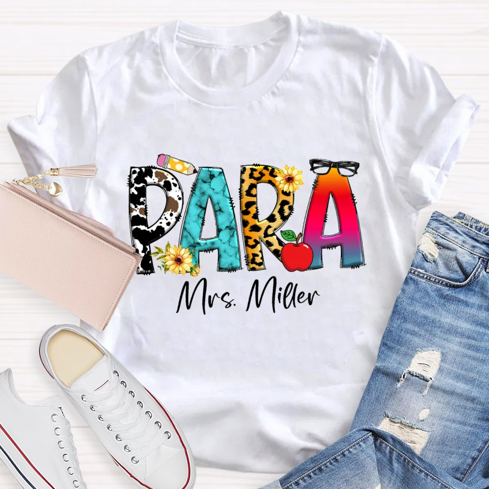 Personalized Para Name Colored Leopard Pencil T-shirt
