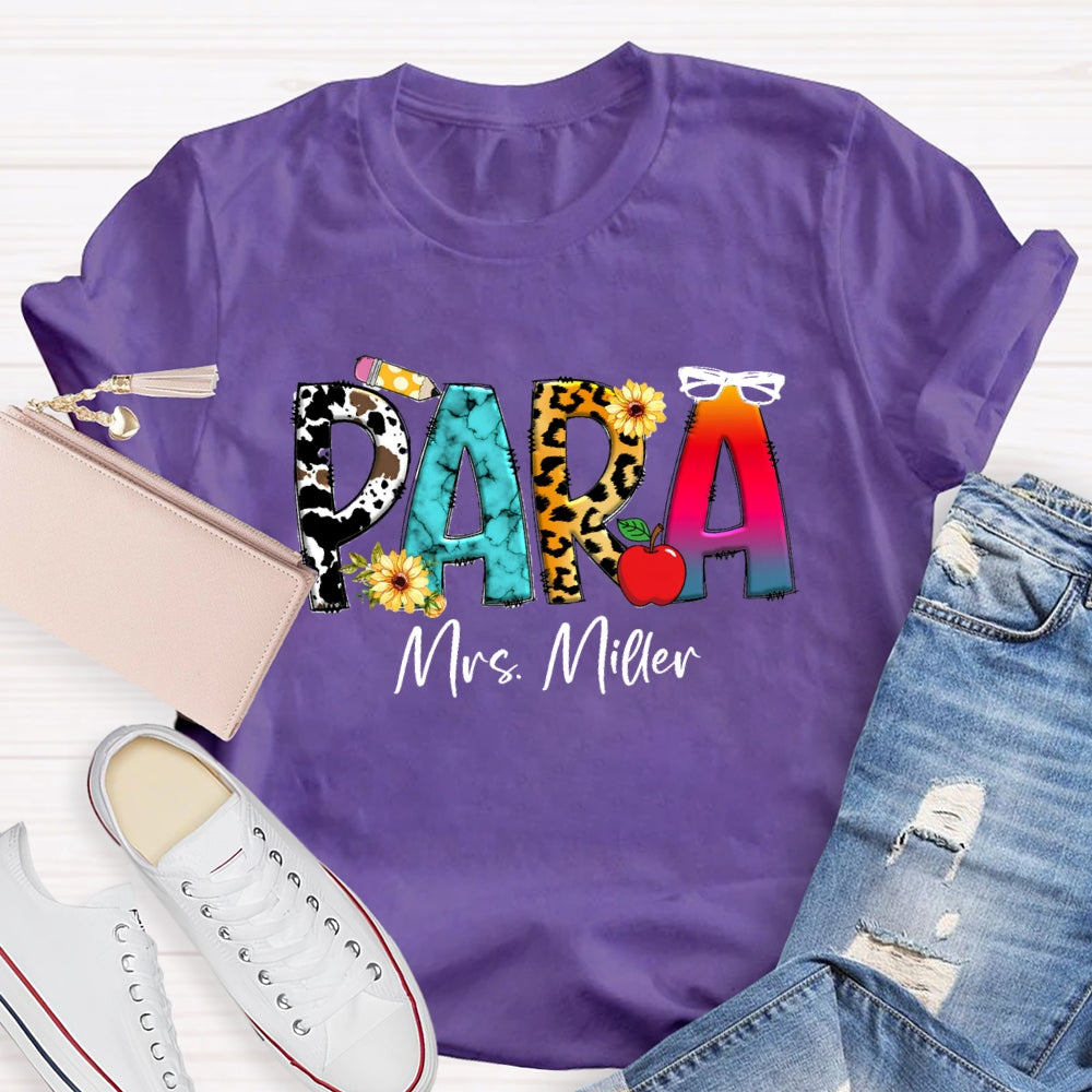 Personalized Para Name Colored Leopard Pencil T-shirt