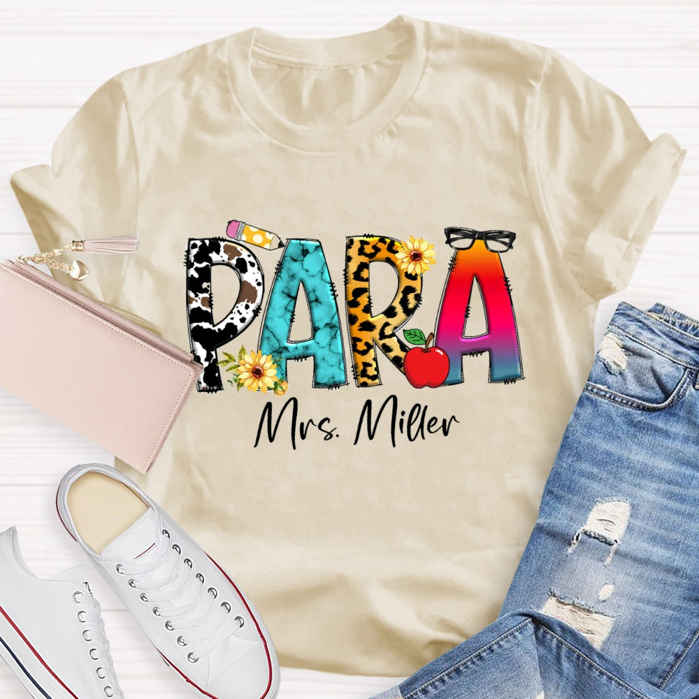 Personalized Para Name Colored Leopard Pencil T-shirt