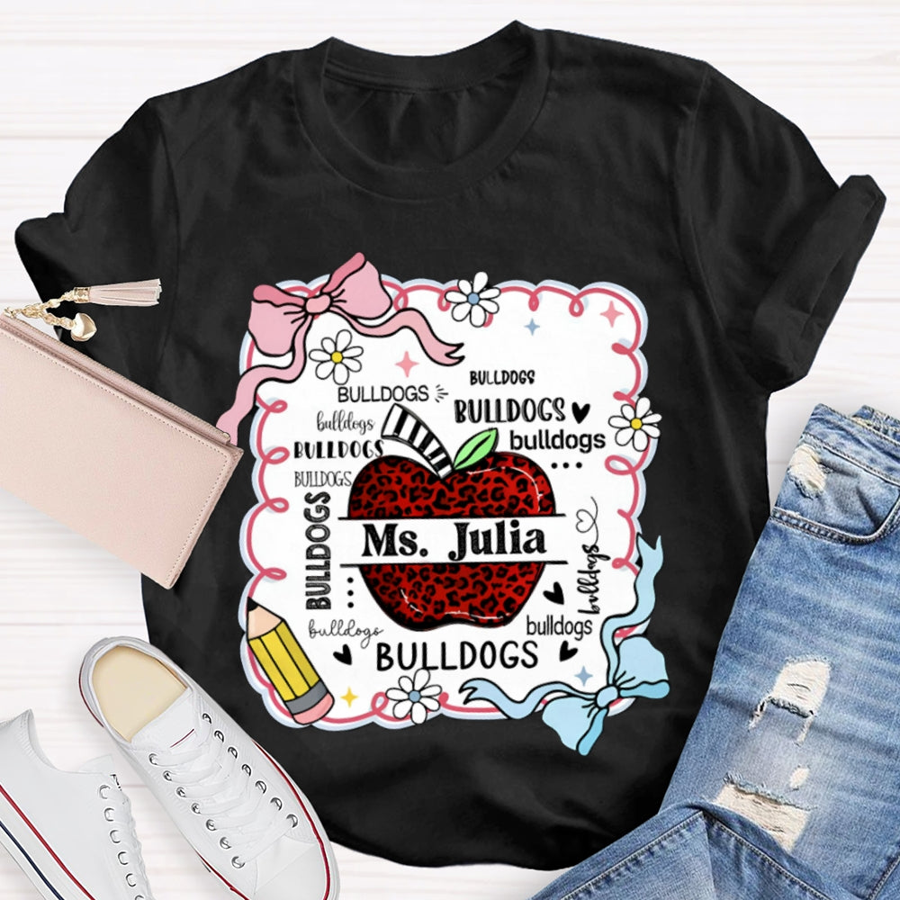 Personalized Name And Mascot Bulldogs Red Leopard Apple T-shirt
