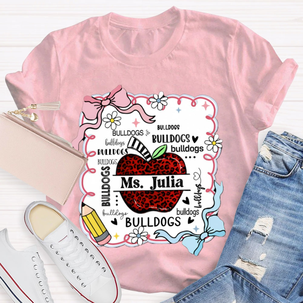 Personalized Name And Mascot Bulldogs Red Leopard Apple T-shirt