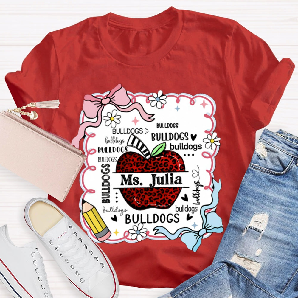 Personalized Name And Mascot Bulldogs Red Leopard Apple T-shirt