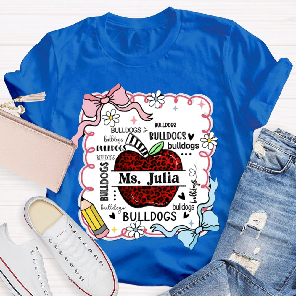 Personalized Name And Mascot Bulldogs Red Leopard Apple T-shirt