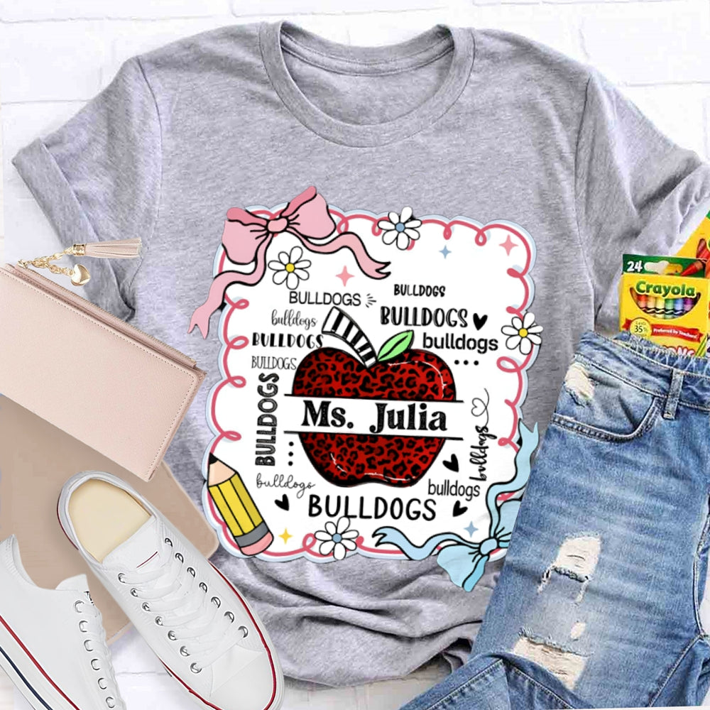 Personalized Name And Mascot Bulldogs Red Leopard Apple T-shirt