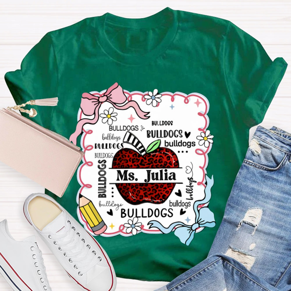 Personalized Name And Mascot Bulldogs Red Leopard Apple T-shirt