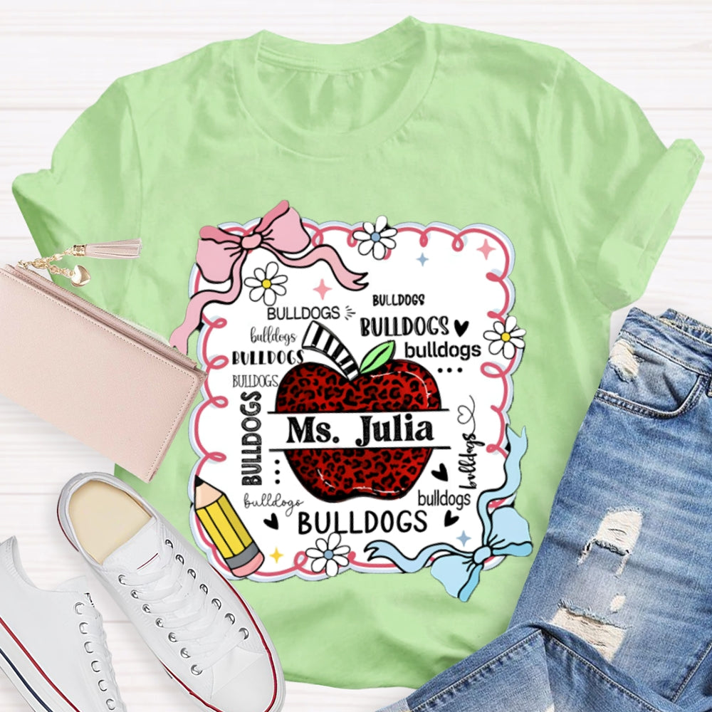 Personalized Name And Mascot Bulldogs Red Leopard Apple T-shirt