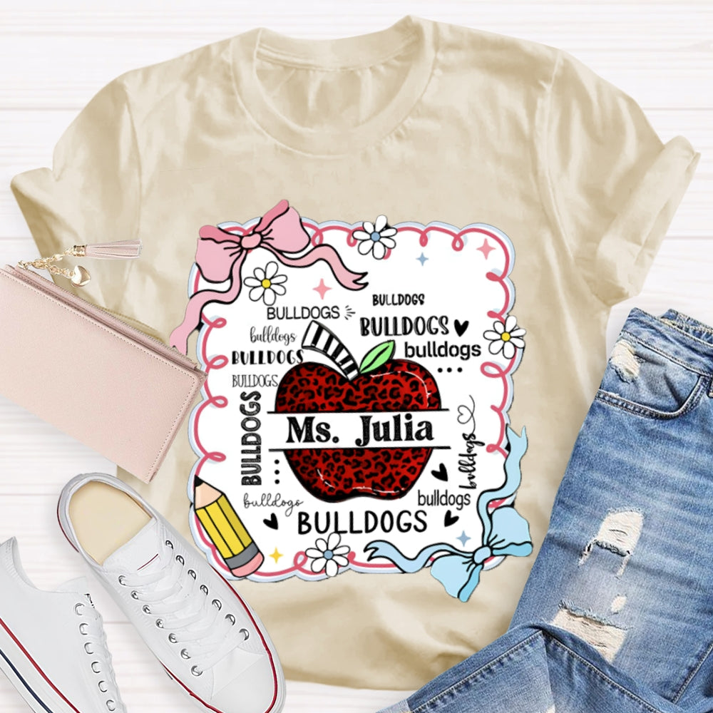 Personalized Name And Mascot Bulldogs Red Leopard Apple T-shirt