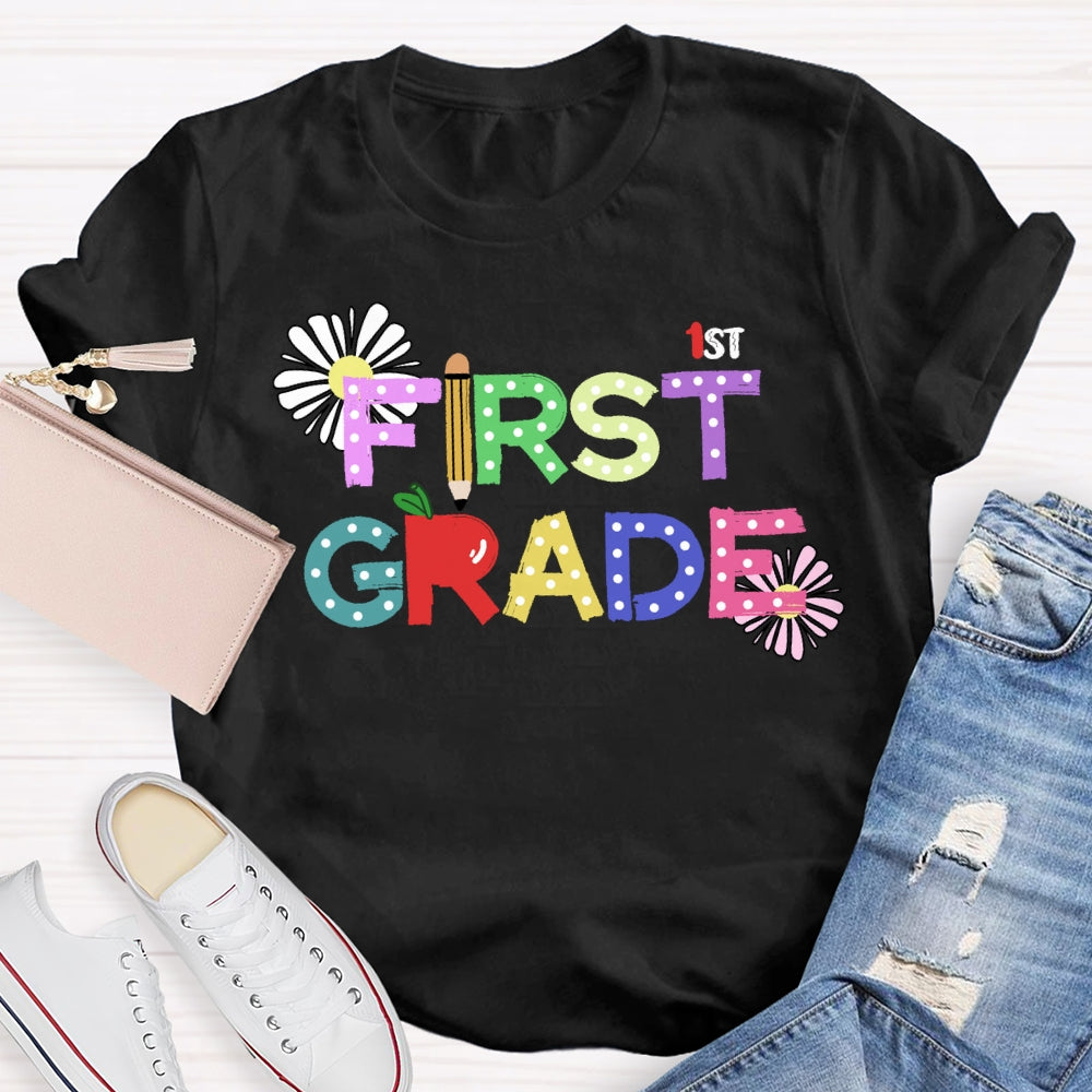 Personalized Grade First Grade Fireworks Print T-shirt