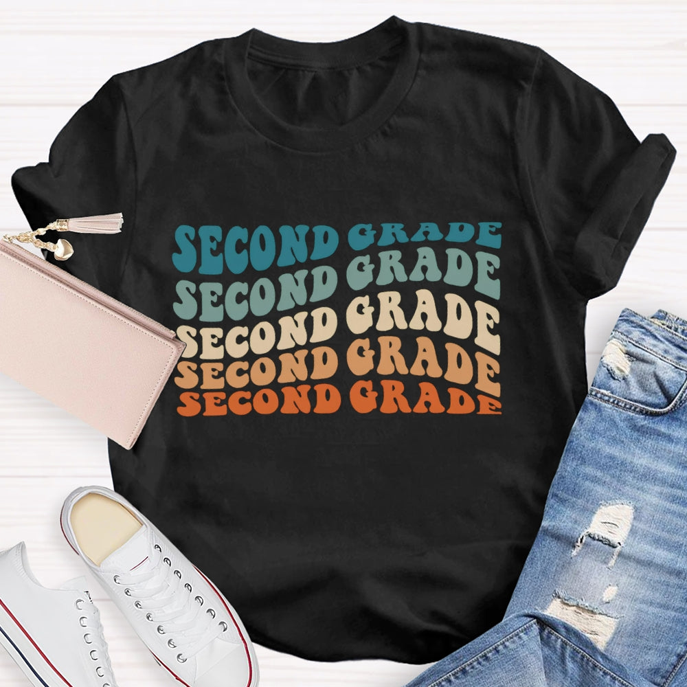 Personalized Grade Second Grade Colorful Letter Teacher T-shirt