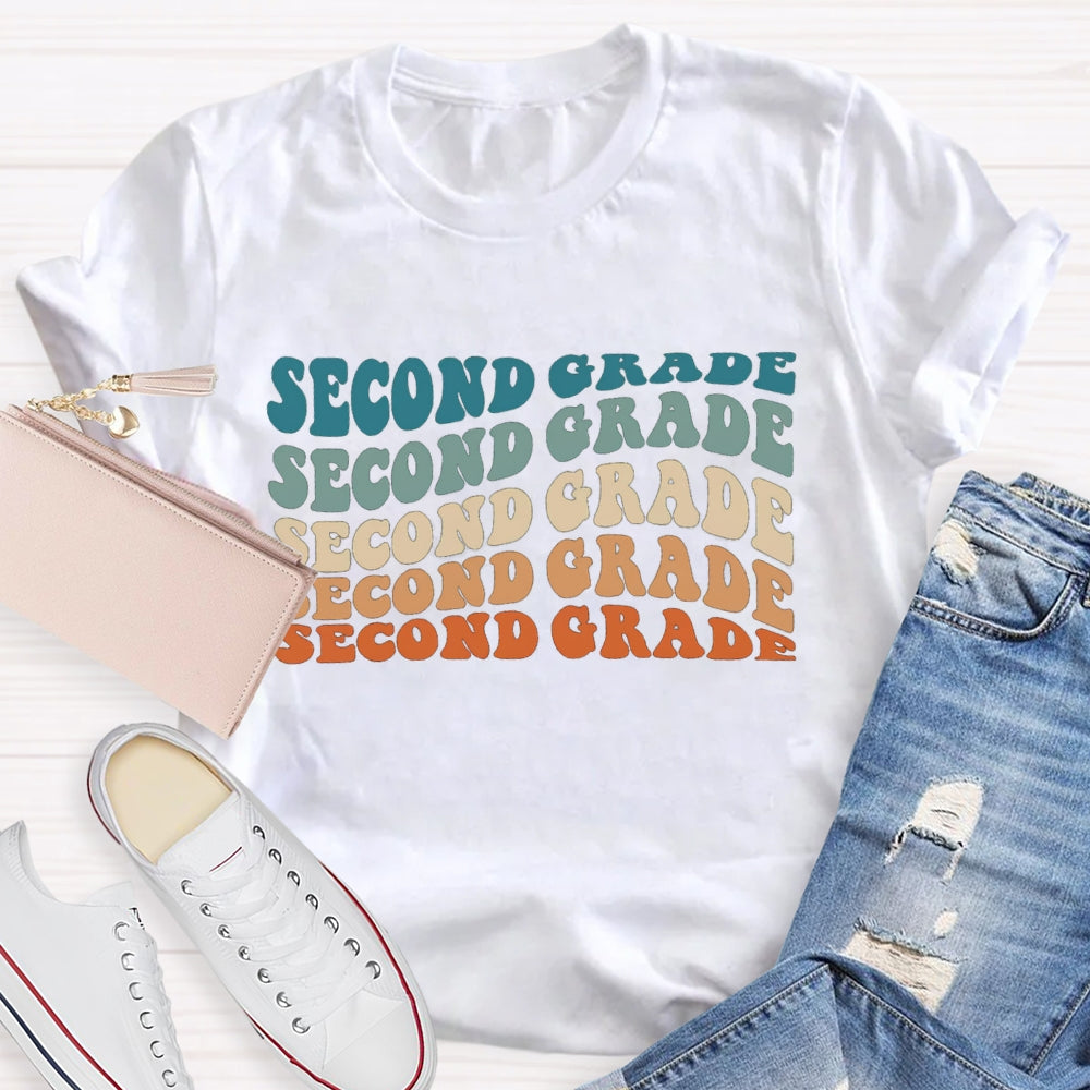 Personalized Grade Second Grade Colorful Letter Teacher T-shirt